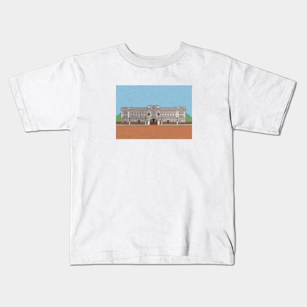 Buckingham Palace Coloured Pencil Illustration Kids T-Shirt by AdamRegester